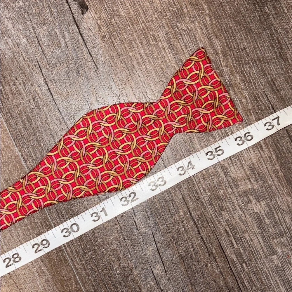 Carrot & Gibbs Handmade Pure Silk Red With Geometric Pattern Adjustable Bow Tie